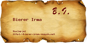 Bierer Irma névjegykártya